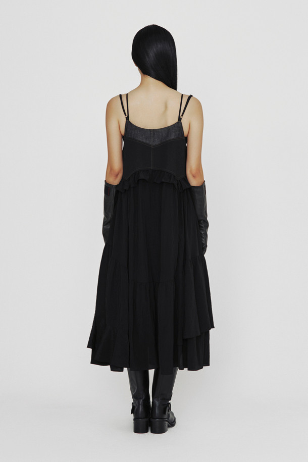 LUCKY CHOUETTE - 민소매 원피스 - [Holiday Edition] Denim Like MIX Slip Dress (black)