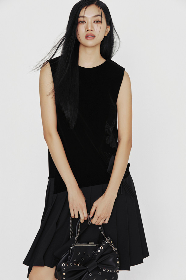 LUCKY CHOUETTE - 민소매 원피스 - [Holiday Edition] Velvet MIX Midi Dress (black)