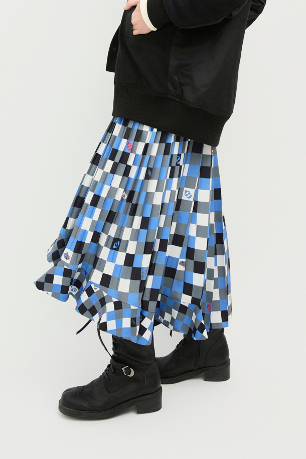 LUCKY CHOUETTE - 민소매 원피스 - Checkered Printed Slip Dress (blue)