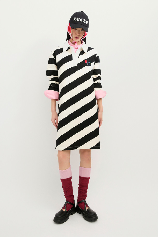 LUCKY CHOUETTE - 긴소매 원피스 - Fabric Mix Jersey Collar Dress (ivory)