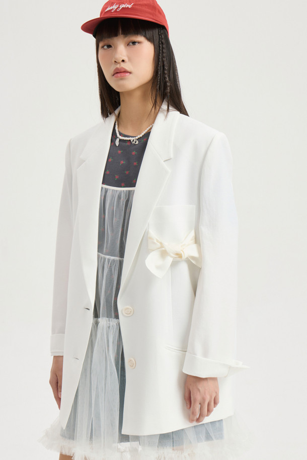 LUCKY CHOUETTE - 자켓 - Pocket Ribbon Single Jacket (ivory)