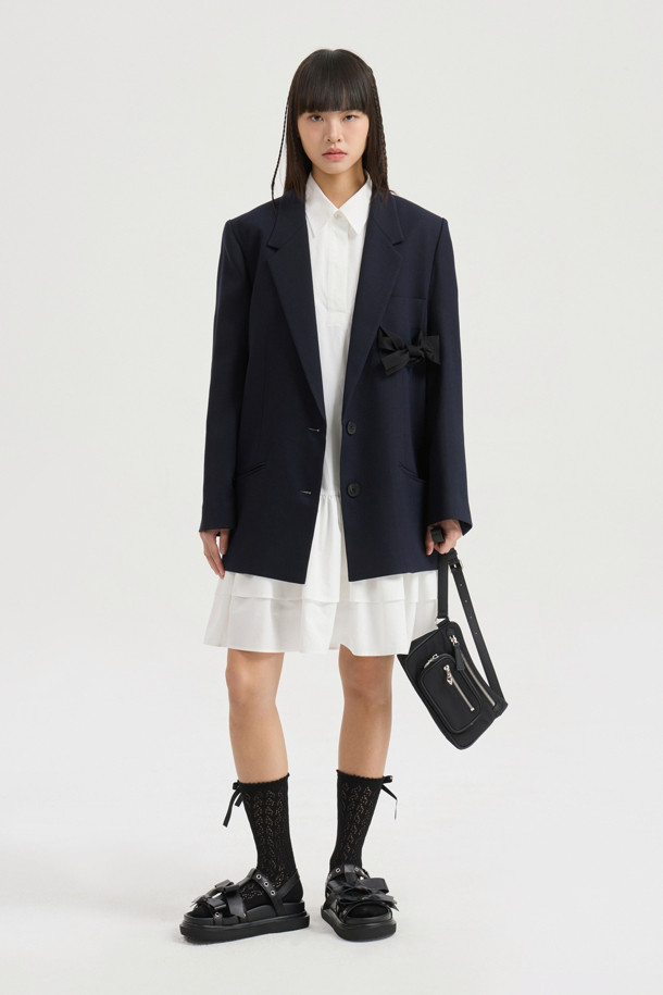 LUCKY CHOUETTE - 자켓 - Pocket Ribbon Single Jacket (dark navy)