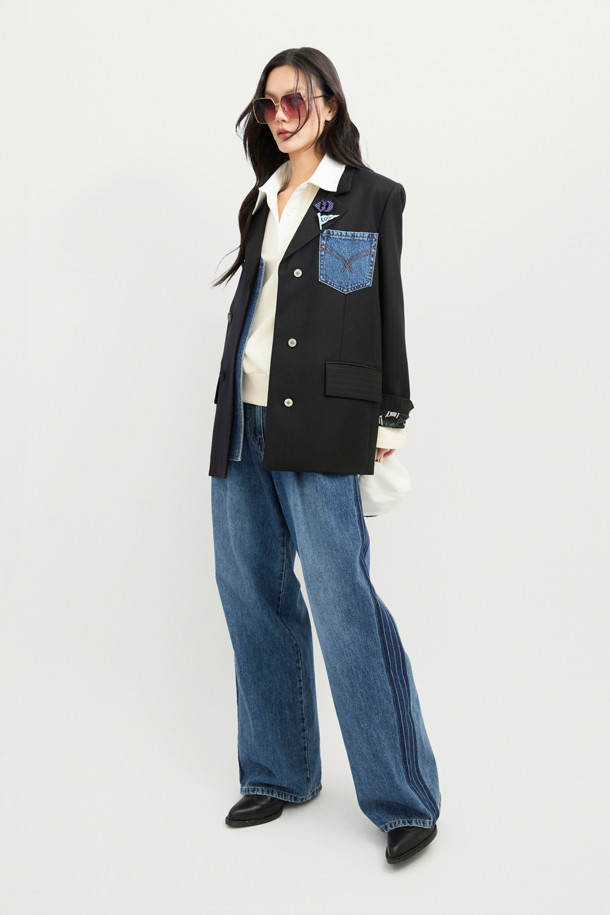 LUCKY CHOUETTE - 자켓 - Denim Patch Stripe Color Jacket (black)