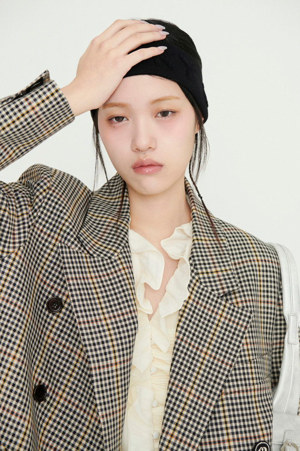 LUCKY CHOUETTE - 자켓 - Embroidered Button Check Double Jacket (multi color)