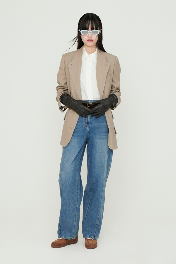 LUCKY CHOUETTE - 자켓 - Peaked Collar Solid Double Jacket (beige)