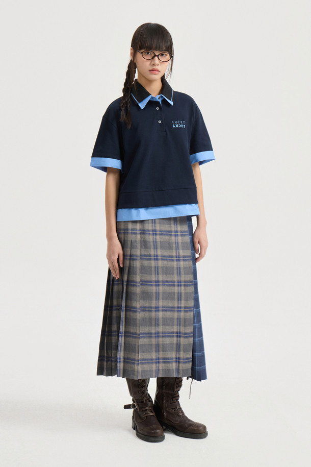 LUCKY CHOUETTE - 롱스커트 - Check Mix Long Pleats Skirt (multi color)
