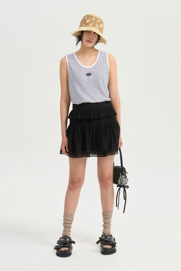 LUCKY CHOUETTE - 미니스커트 - [Re-Order] Pin Tuck Point Mini Skirt (dark black)