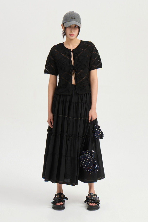 Shirring Back Banding Long Skirt (black)_LUCKY CHOUETTE
