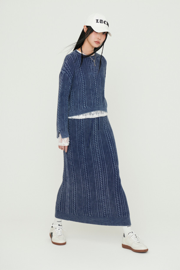 LUCKY CHOUETTE - 롱스커트 - Washed Cable Knit Skirt (grey)