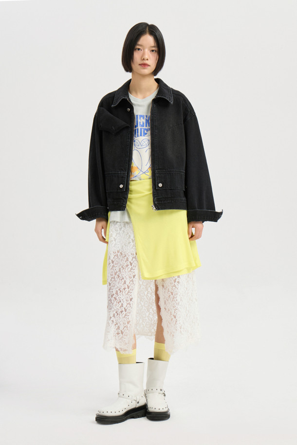 LUCKY CHOUETTE - 자켓 - Front Detail Denim Collar Jacket (black)