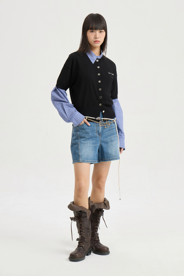 LUCKY CHOUETTE - 쇼트팬츠 - Back Banding Denim Shorts (blue)