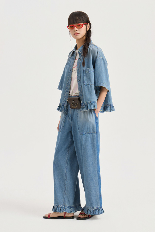 LUCKY CHOUETTE - 블라우스 - [Re-Order] Denim Shirt Blouse (blue)