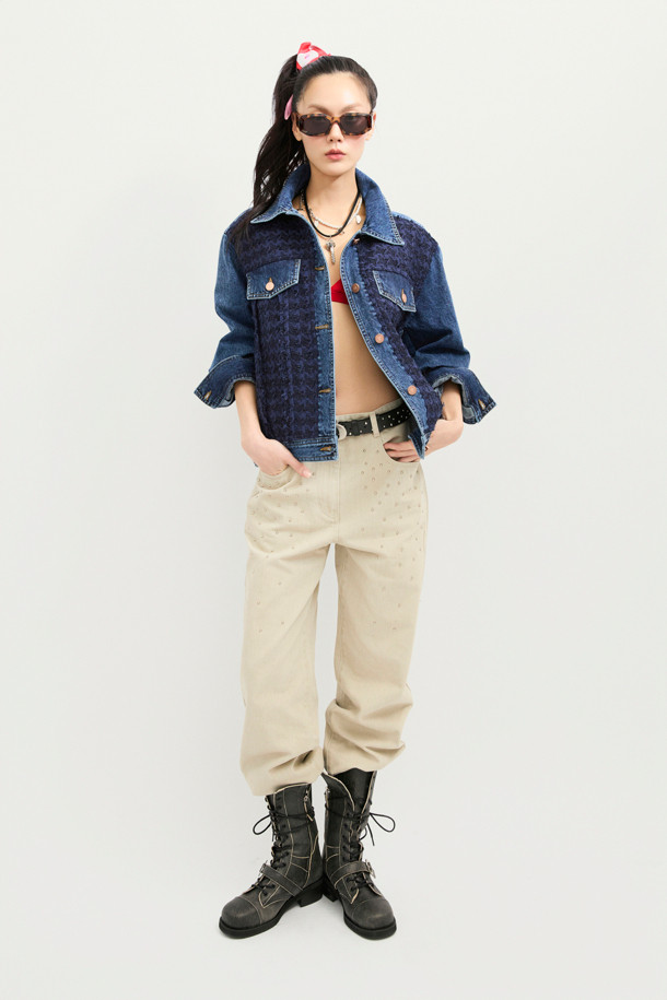 LUCKY CHOUETTE - 자켓 - Tweed MIX Denim Jacket (blue)