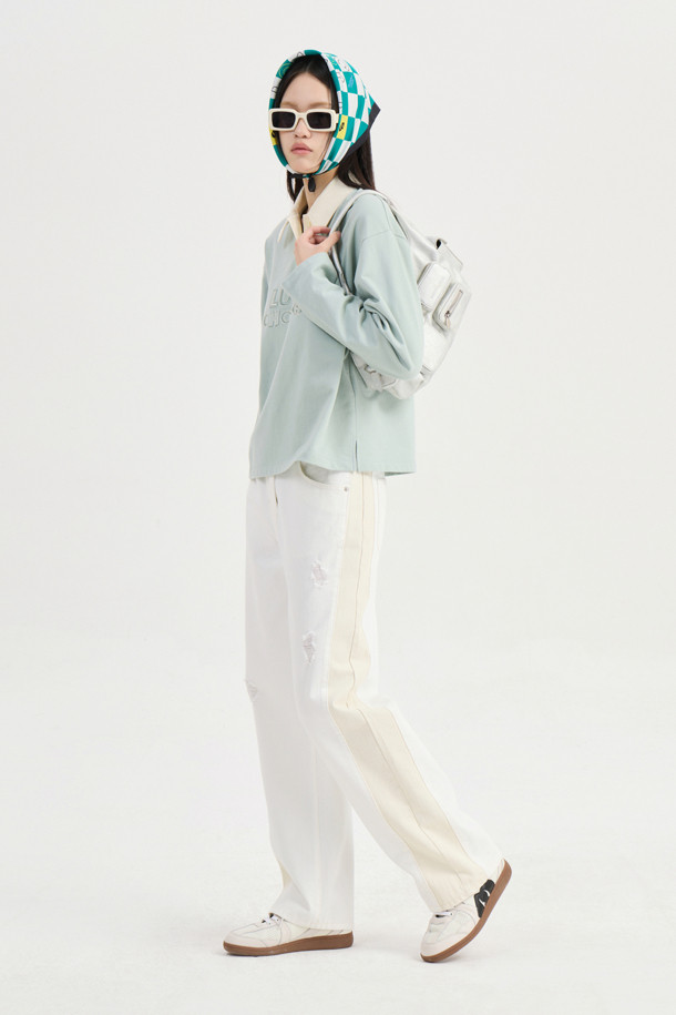 LUCKY CHOUETTE - 롱/미디팬츠 - Waist Coloring Cocoon Fit Denim Pants (ivory)