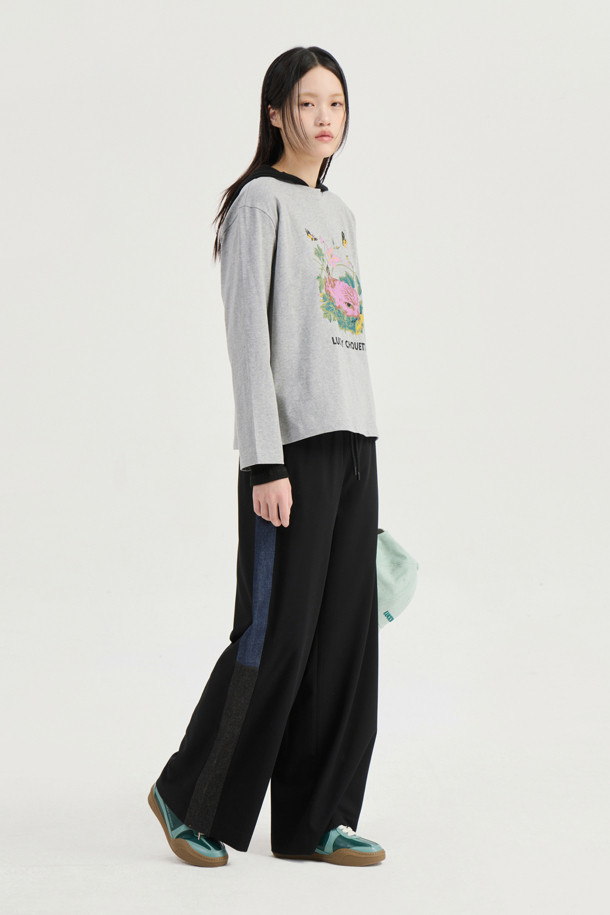 LUCKY CHOUETTE - 롱/미디팬츠 - [Re-Order] Waist Color Banding Wide Pants (black)