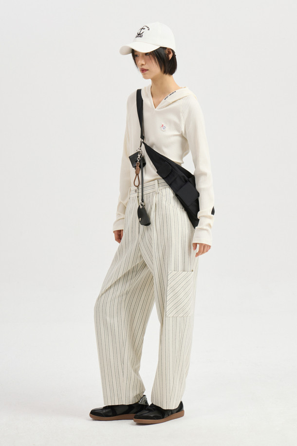 LUCKY CHOUETTE - 롱/미디팬츠 - Pocket Point Stripe Pants (ivory)