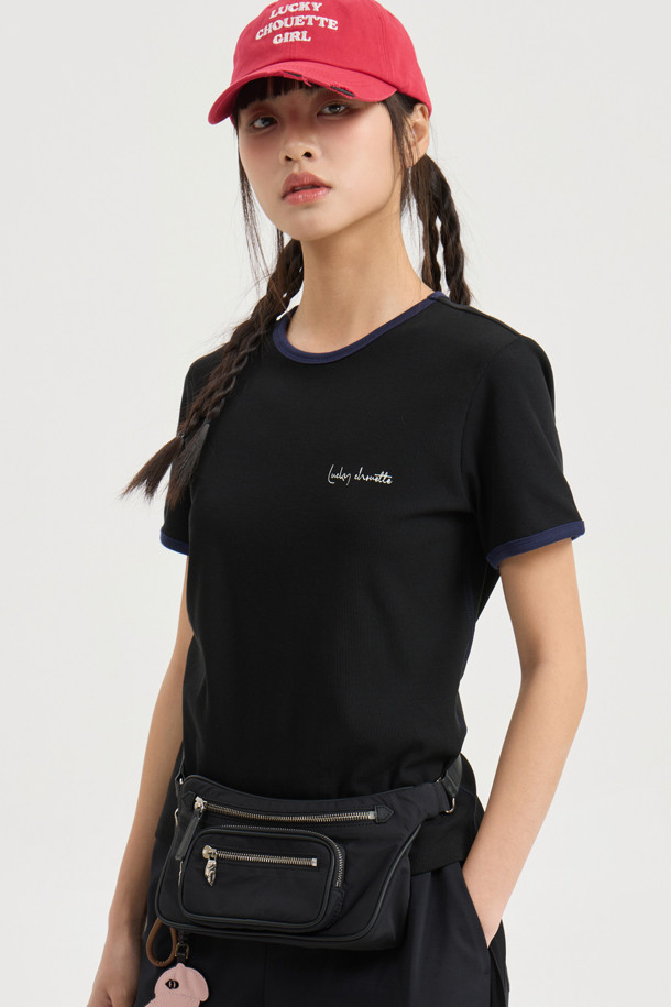 LUCKY CHOUETTE - 롱/미디팬츠 - Side Colored Banding Pants (dark grey)
