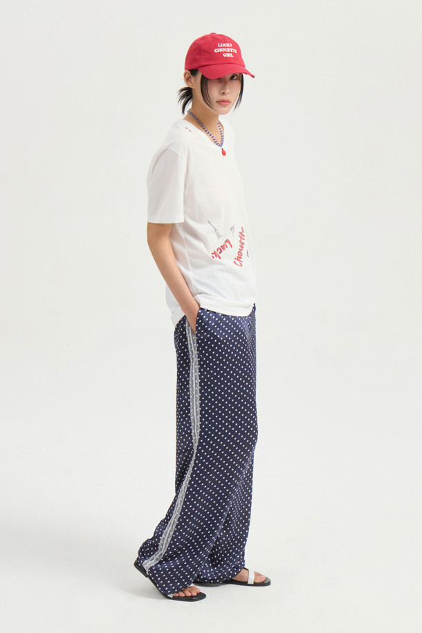 LUCKY CHOUETTE - 롱/미디팬츠 - [Re-Order] Dot Print Jogger Banding Pants (navy)