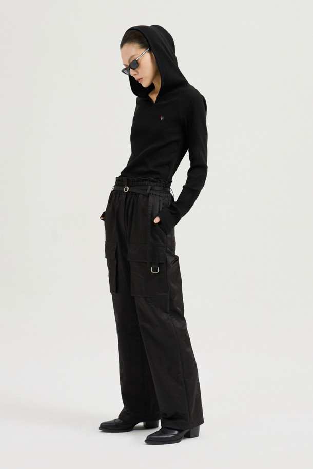 LUCKY CHOUETTE - 롱/미디팬츠 - Out Pocket Jogger Banding Pants (Fabric Belt) (black)