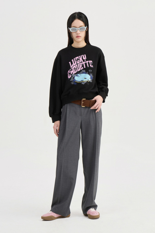 LUCKY CHOUETTE - 롱/미디팬츠 - Sideband Pintuck Wide Pants (grey)