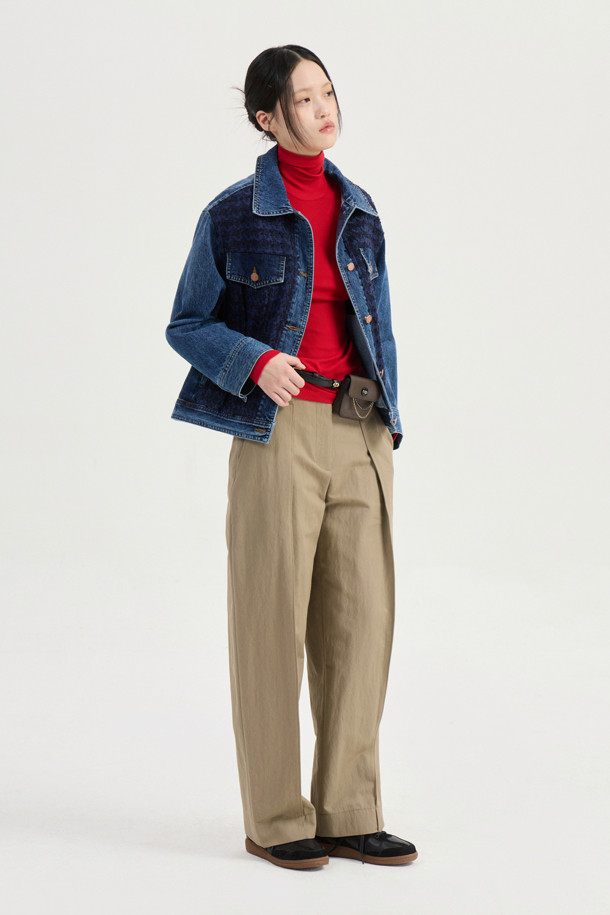 LUCKY CHOUETTE - 롱/미디팬츠 - Pintuck Point Cotton Pants (light khaki)