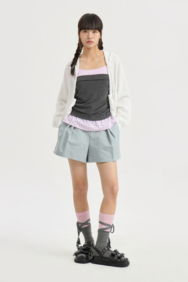 LUCKY CHOUETTE - 쇼트팬츠 - Tuck Point Back Banding Shorts (mint)