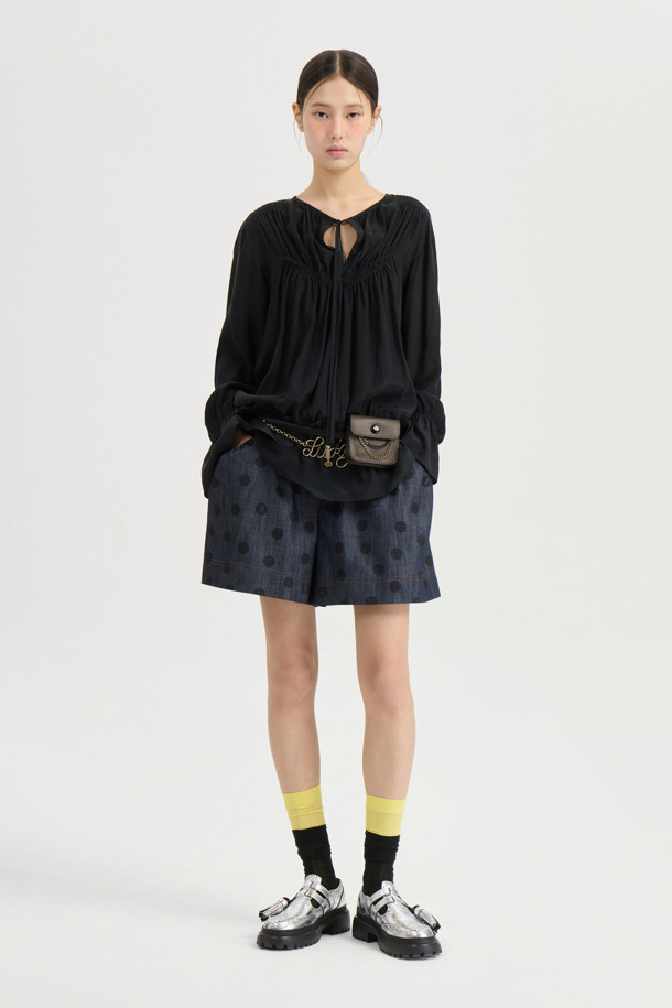 LUCKY CHOUETTE - 쇼트팬츠 - [Atelier] Dot Denim Like Banding Short Pants (dark navy)