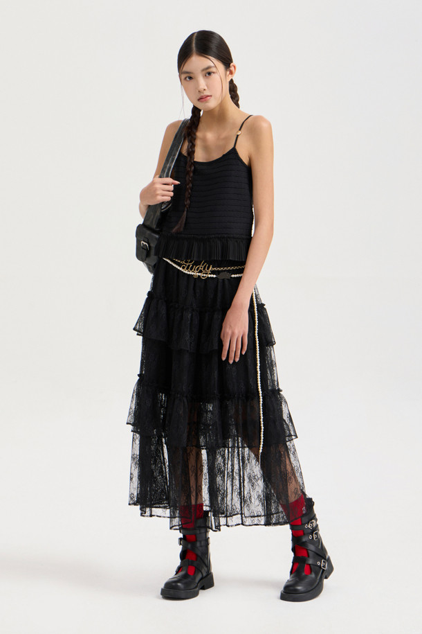 LUCKY CHOUETTE - 블라우스 - Pleats Jersey Top Blouse (black)
