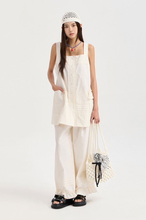 LUCKY CHOUETTE - 블라우스 - Sleeveless Pin Tuck Blouse (ivory)