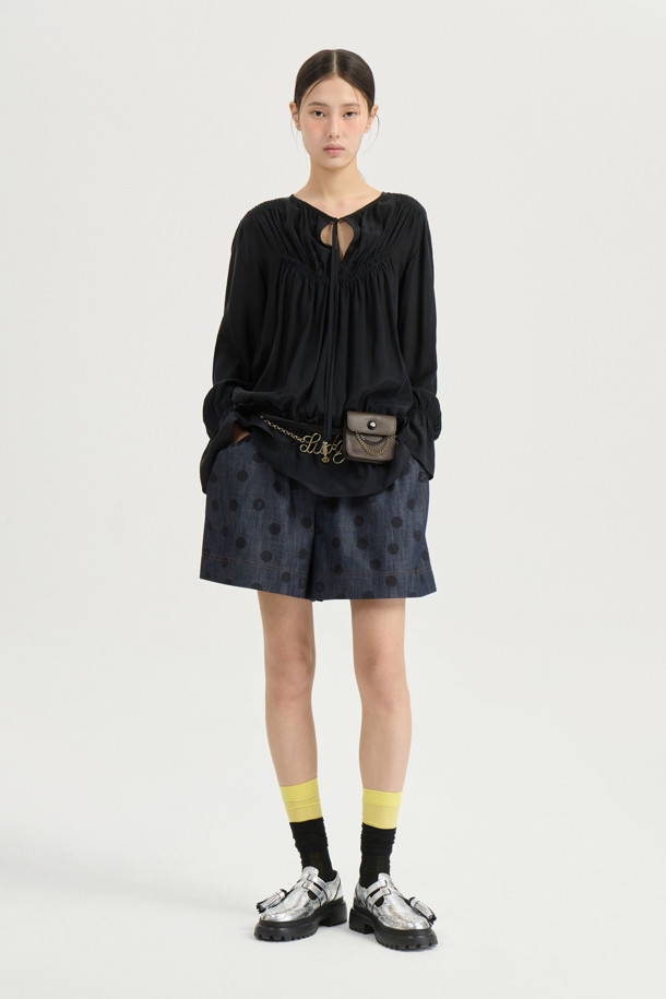 LUCKY CHOUETTE - 블라우스 - [Atelier] Shirring Point Long Sleeve Blouse (black)