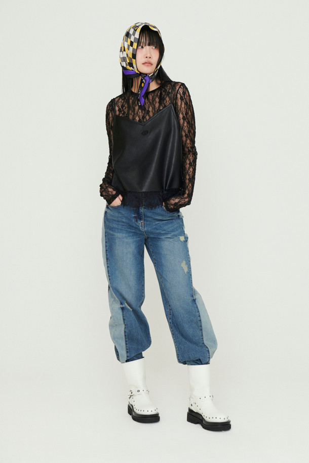 LUCKY CHOUETTE - 블라우스 - Fake Leather Satin Top (black)