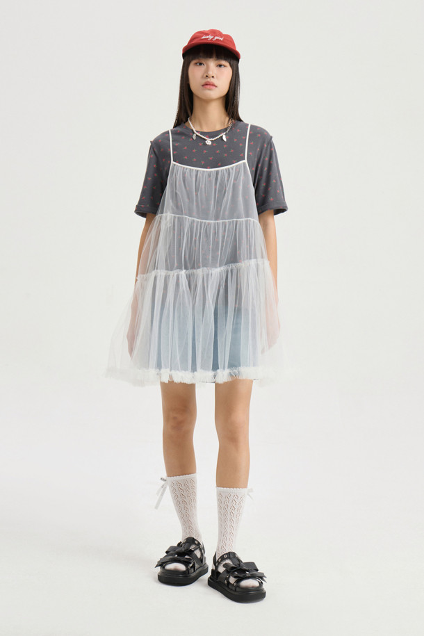 LUCKY CHOUETTE - 블라우스 - Shirring Mesh Top Blouse (white)