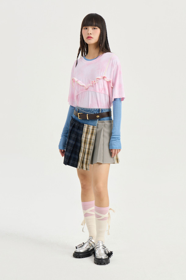 LUCKY CHOUETTE - 반소매 티셔츠 - Bustier Point Half Sleeve T-shirt (pink)