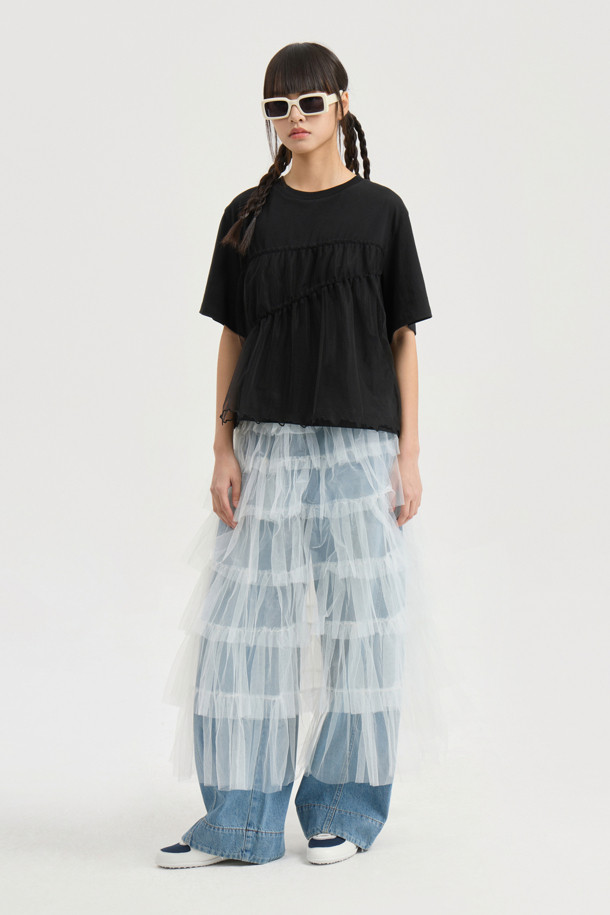 LUCKY CHOUETTE - 반소매 티셔츠 - Mesh Point Half Sleeve T-shirt (black)