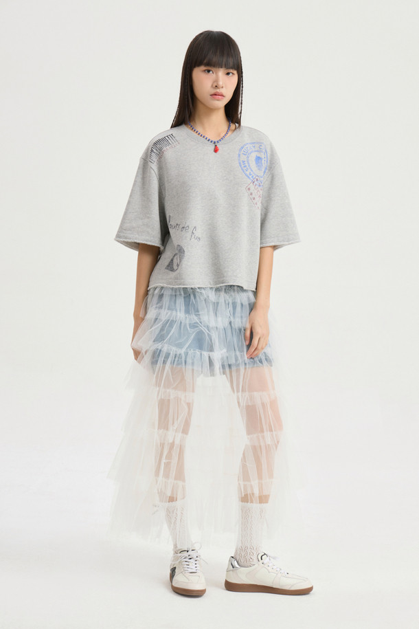 LUCKY CHOUETTE - 반소매 티셔츠 - Print Point Half Sleeve T-shirt (melange grey)