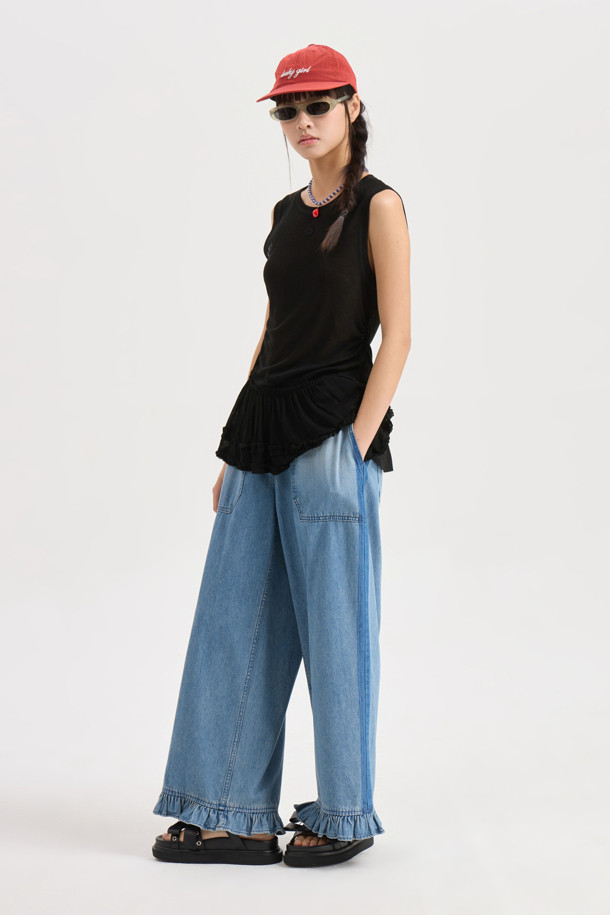 LUCKY CHOUETTE - 민소매티셔츠 - [Re-Order] Frill Point Sleeveless T-shirt