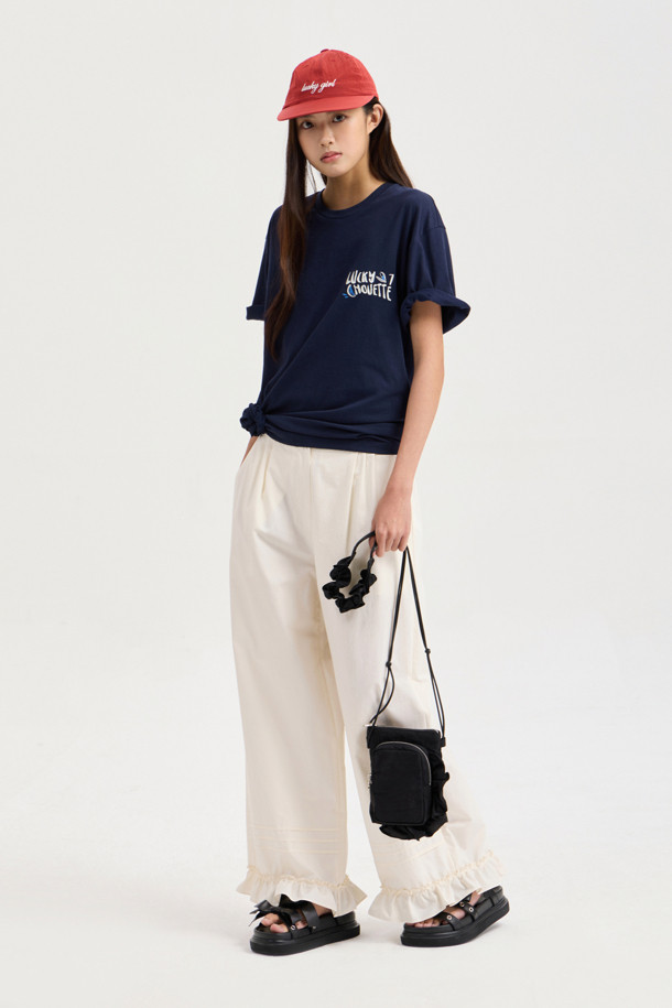 LUCKY CHOUETTE - 반소매 티셔츠 - Back Print Loose Fit Half Sleeve T-shirt (navy)