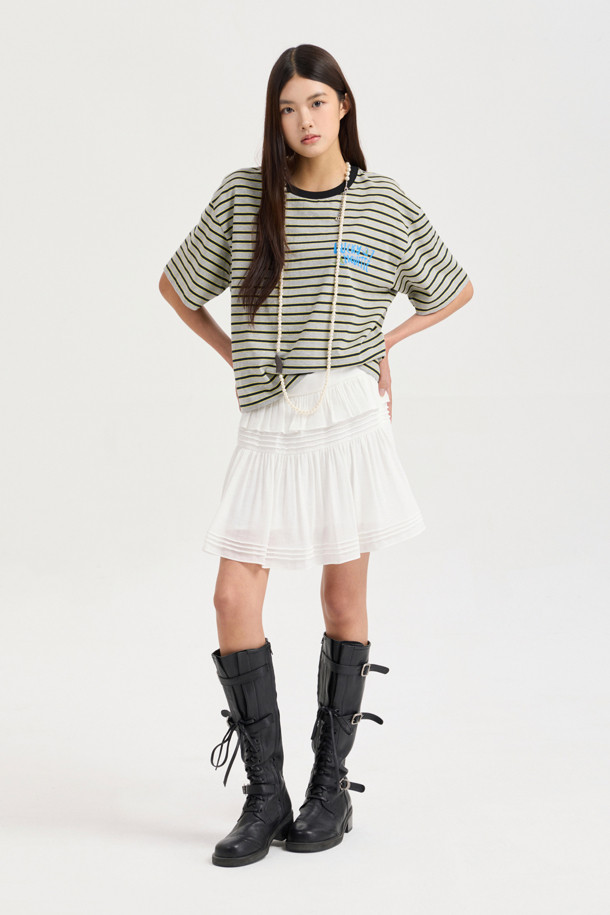 LUCKY CHOUETTE - 반소매 티셔츠 - Stripe Crop Half Sleeve T-shirt (melange grey)