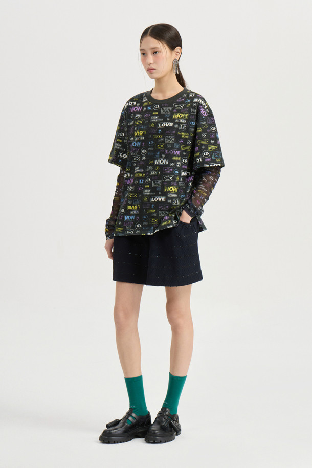 LUCKY CHOUETTE - 긴소매 티셔츠 - [Atelier] Fish Print Mesh Slim Fit Long Sleeve T-shirt (multi color)