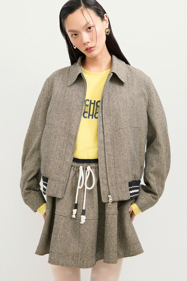 LUCKY CHOUETTE - 긴소매 티셔츠 - Printed Cropped Long-sleeved T-shirt (yellow)