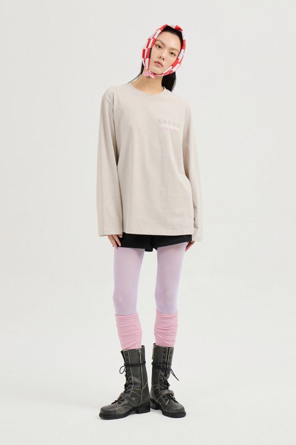 LUCKY CHOUETTE - 긴소매 티셔츠 - Pigment Loose-Fit Long-Sleeved T-shirt (light beige)