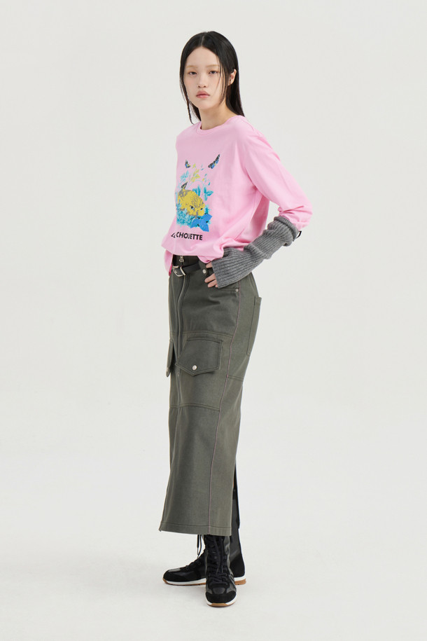 LUCKY CHOUETTE - 긴소매 티셔츠 - Chouette Point Long Sleeve T-shirt (pink)