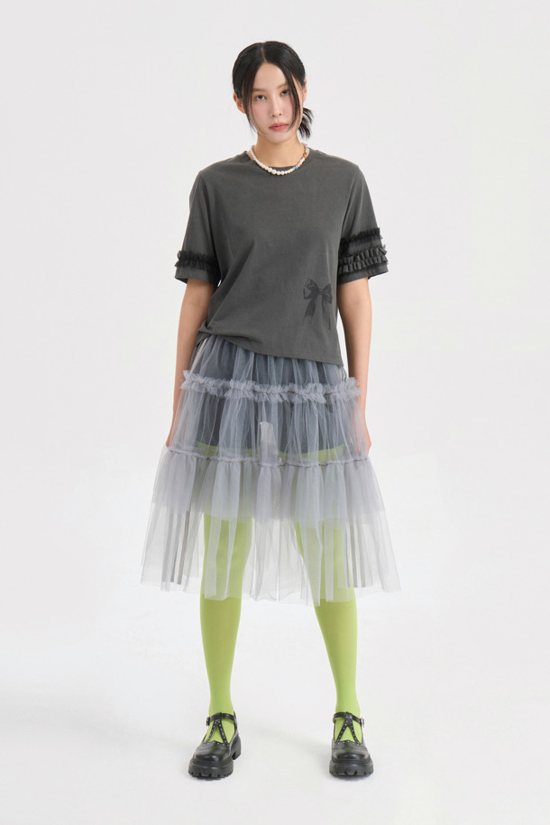 LUCKY CHOUETTE - 반소매 티셔츠 - Frill Half Sleeve T-shirt (dark grey)