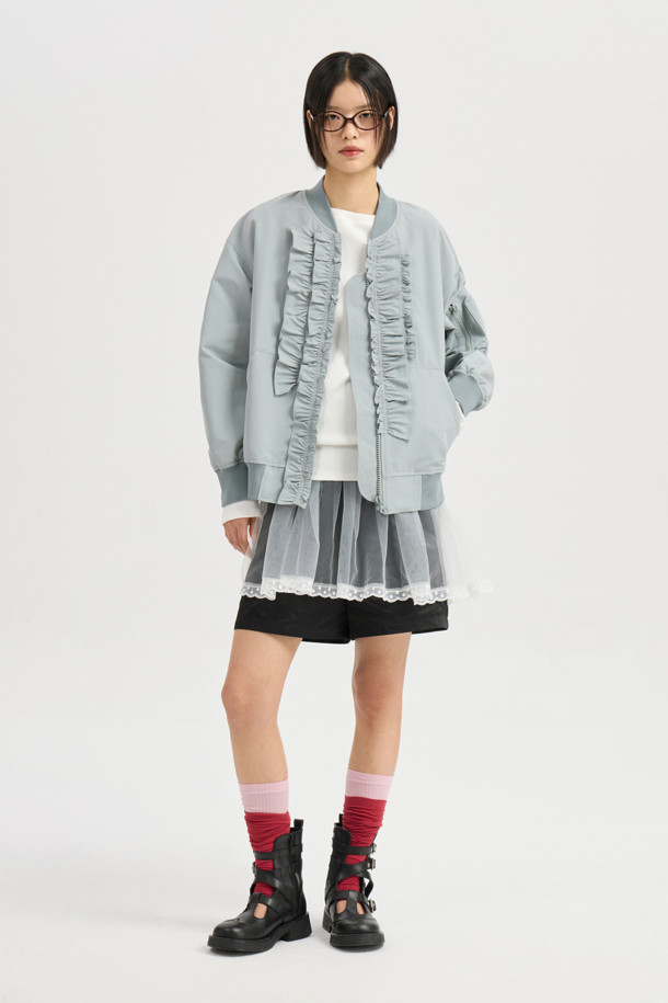 LUCKY CHOUETTE - 점퍼 - Frill Detail Knit Ribbed Jumper (mint)