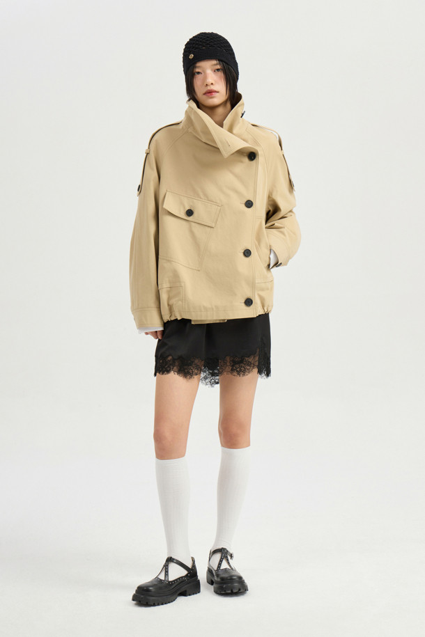 LUCKY CHOUETTE - 점퍼 - Unbalance Collar Volume Short Jumper (beige)