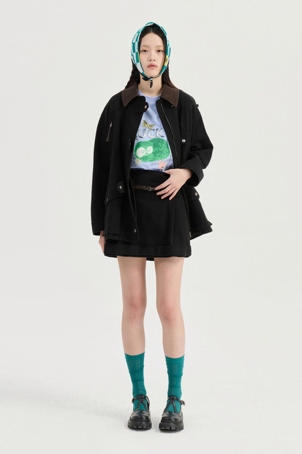 LUCKY CHOUETTE - 점퍼 - Collar Coloring Walk Jumper (dark black)