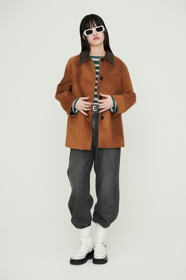 LUCKY CHOUETTE - 점퍼 - [Atelier] Colored Collar Real Suede Jumper (brown)