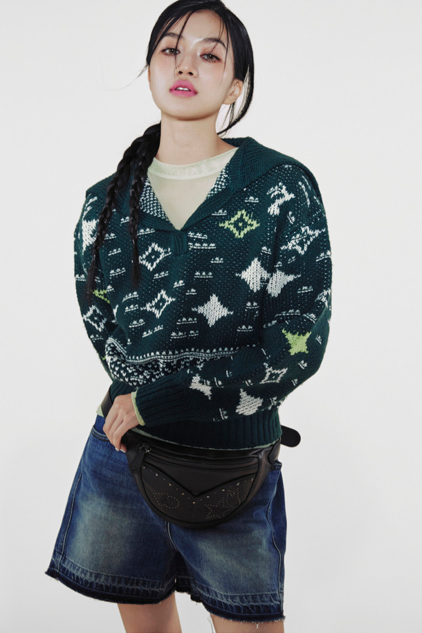 LUCKY CHOUETTE - 스웨터 - [Holiday Edition] Sailor Jacquard Knitwear Pullover (green)