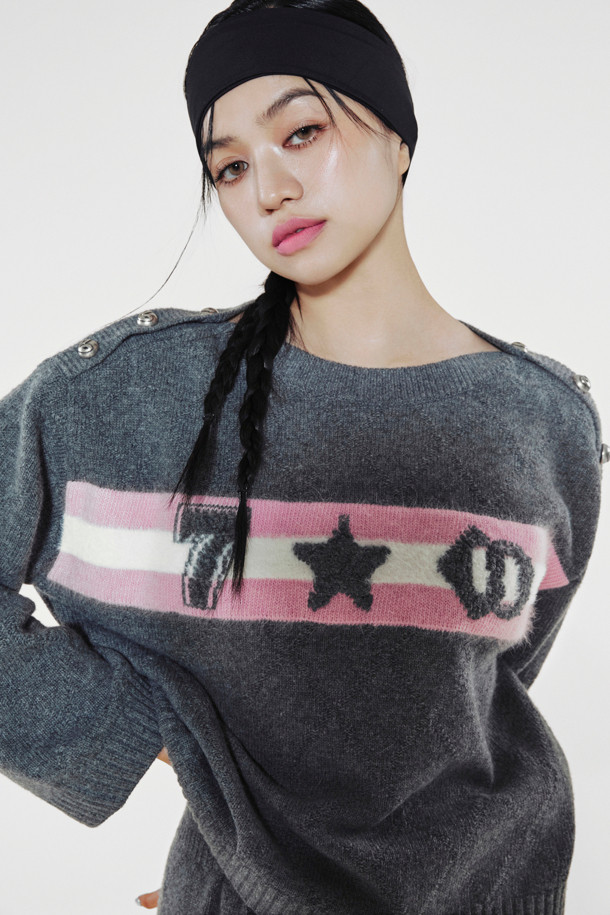 LUCKY CHOUETTE - 스웨터 - [Holiday Edition] Front Accentuated Knit Pullover (melange grey)