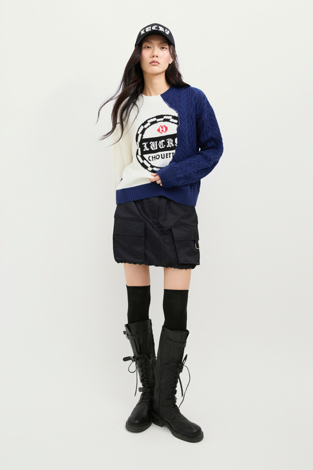 LUCKY CHOUETTE - 스웨터 - Half Color Cable Mix Knit Pullover (ivory)